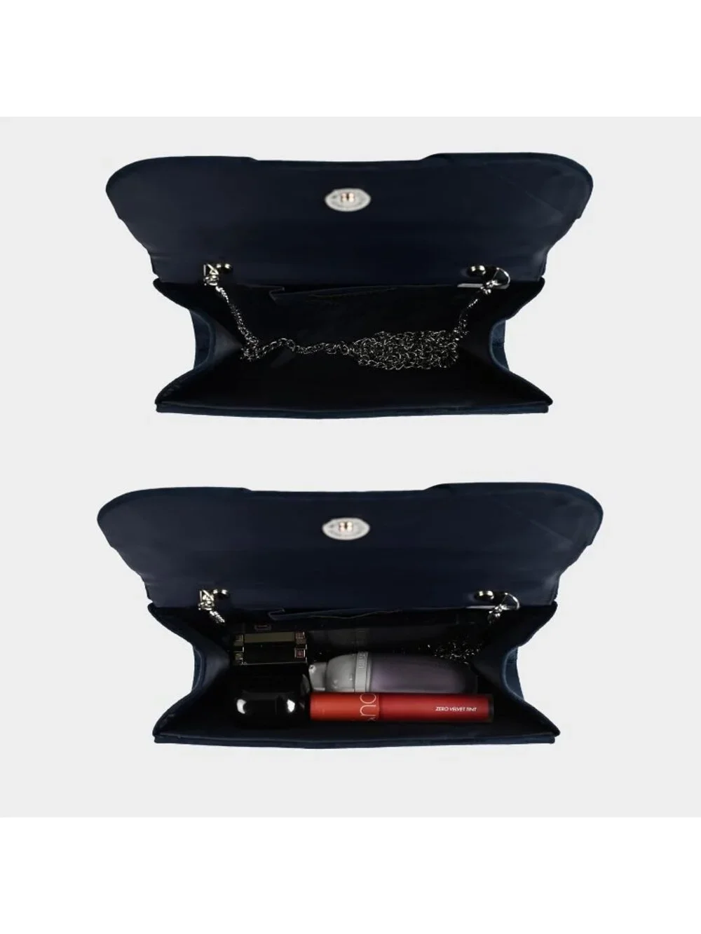 Women's Navy Faux Suede Pleated Bow Clutch Purse For With Strap Evening Bag